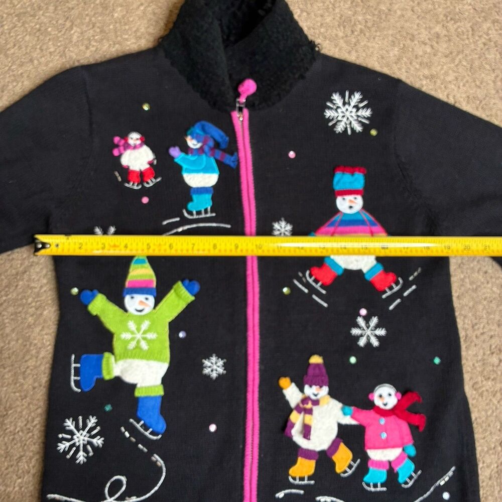 Karen Scott Sport Womens Petite Black Christmas Snowman Holiday Sweater Vtg - Picture 5 of 15